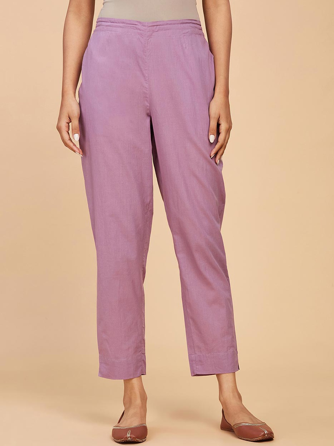 

Fabindia Women Mid-Rise Cotton Trousers, Lavender