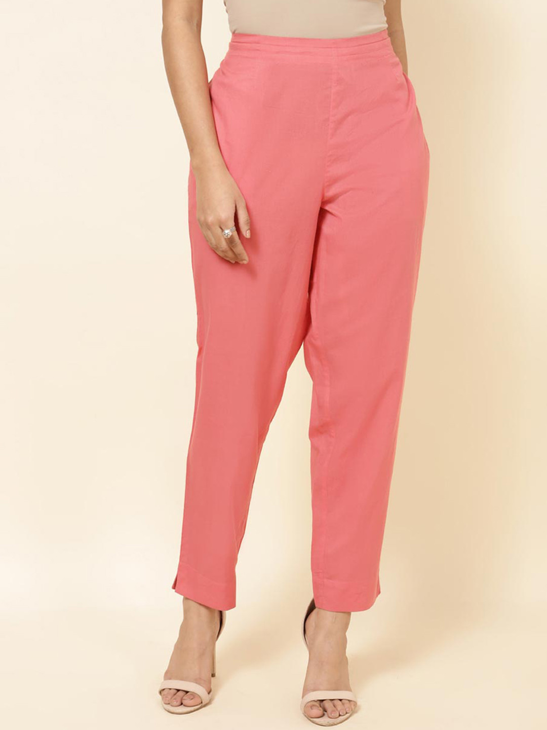 

Fabindia Women Mid-Rise Cotton Trousers, Pink