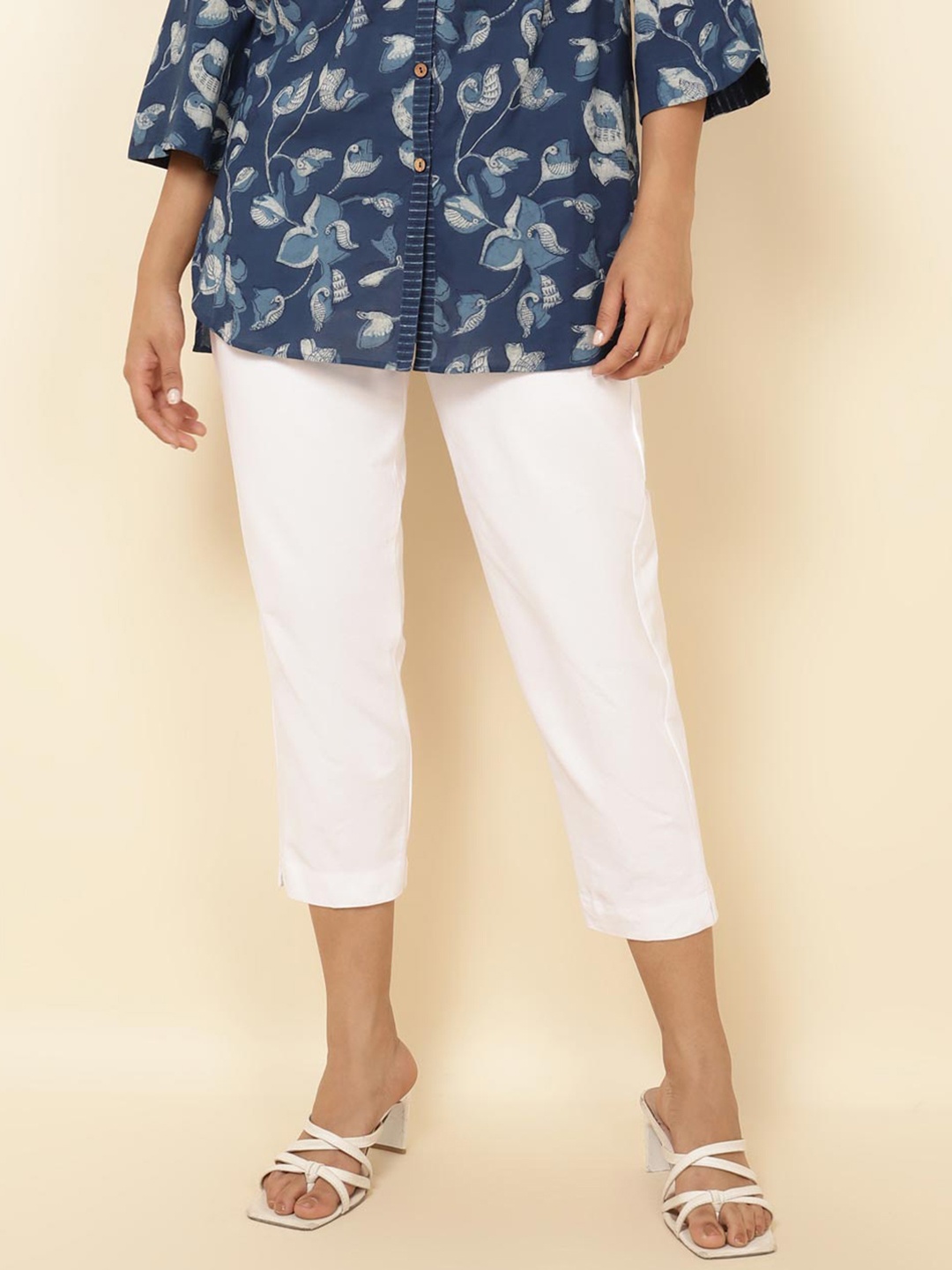 

Fabindia Women Cotton Slim Fit Trousers, White