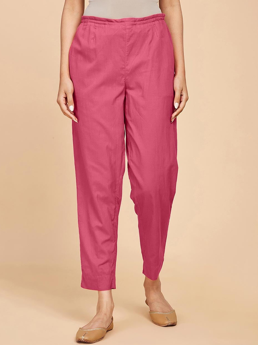 

Fabindia Women Mid-Rise Cotton Trousers, Magenta