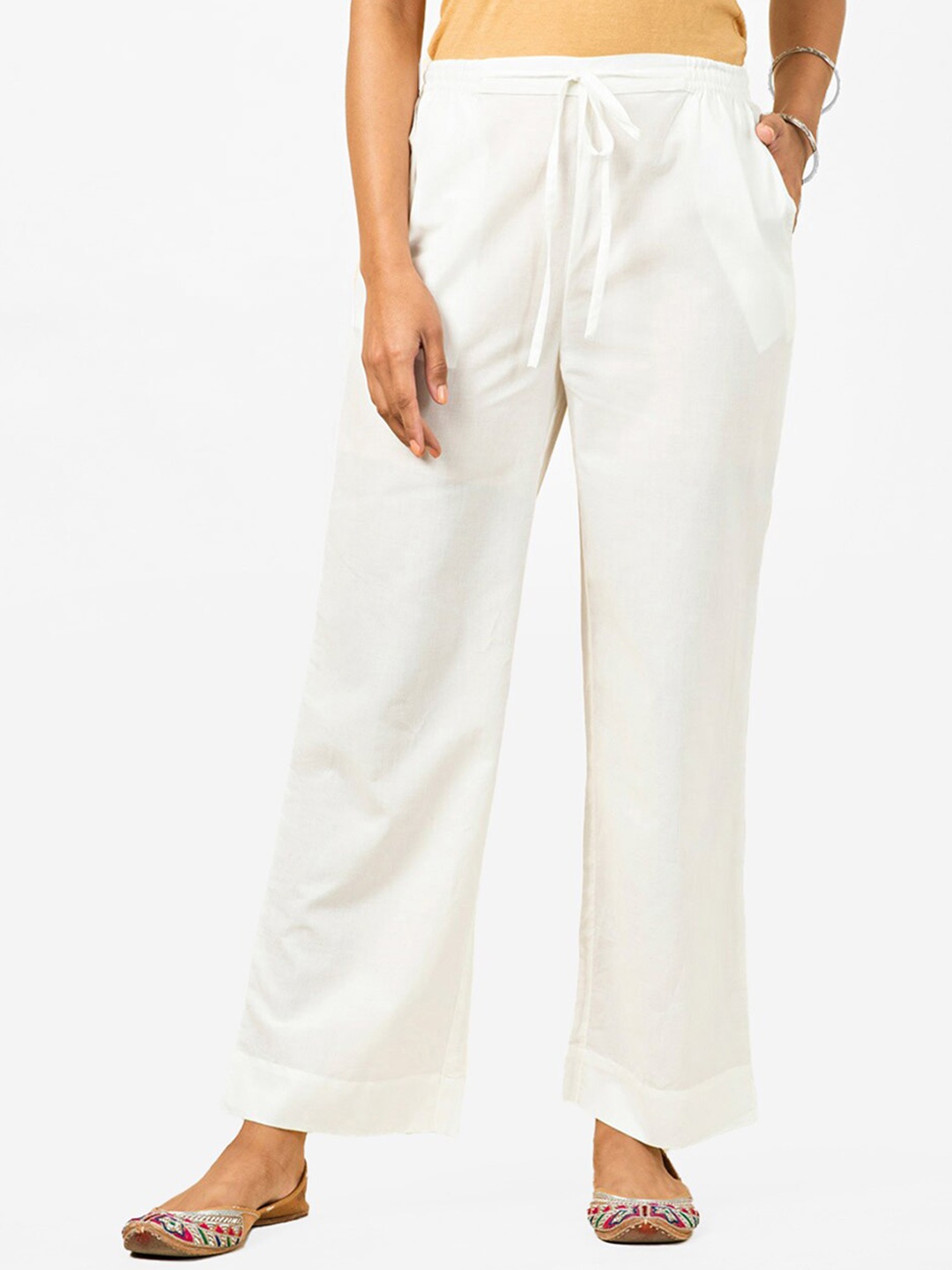 

Fabindia Women Mid-Rise Cotton Trousers, White