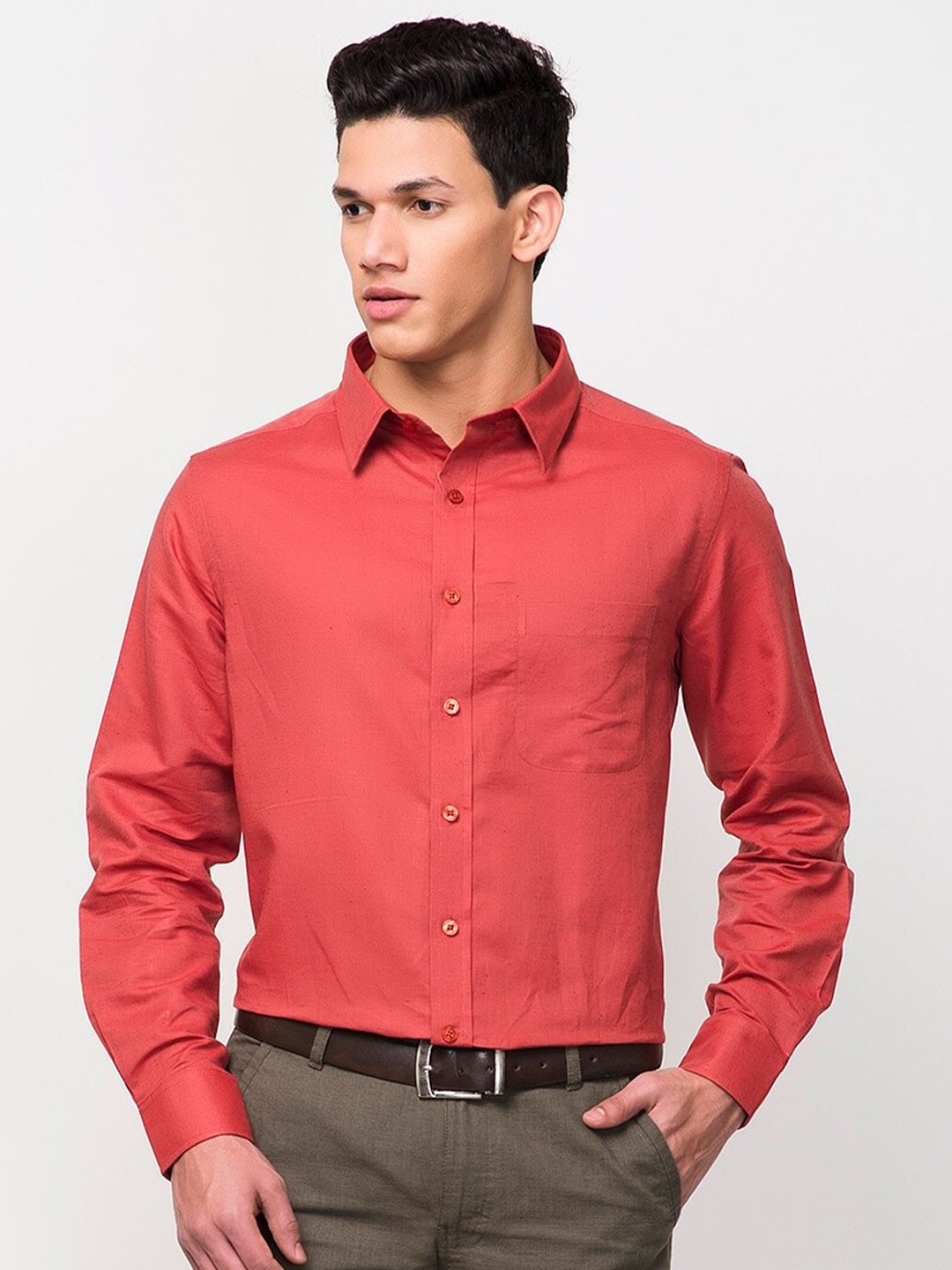 

Fabindia Spread Collar Opaque Cotton Linen Casual Shirt, Red
