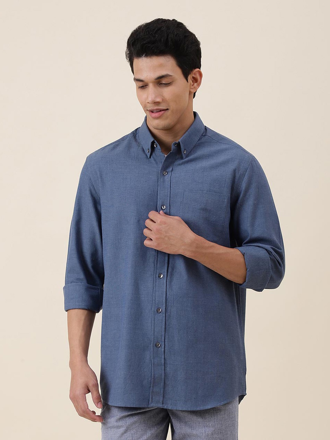 

Fabindia Button-Down Collar Cotton Casual Shirt, Blue