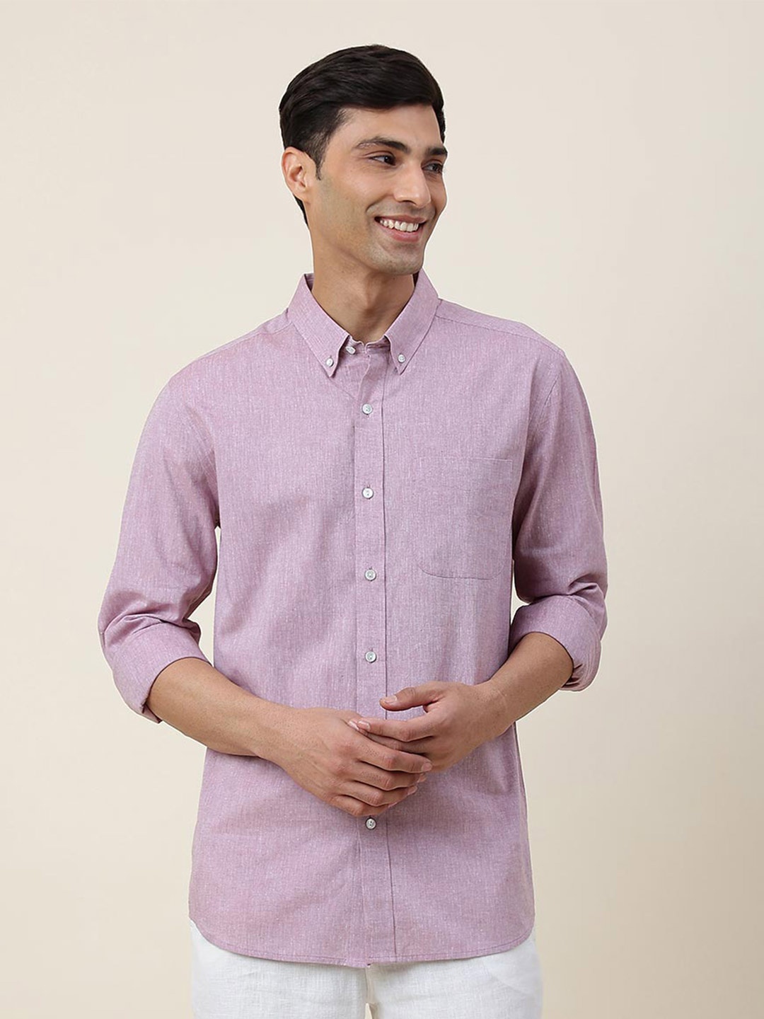 

Fabindia Button-Down Collar Comfort Fit Cotton Casual Shirt, Purple