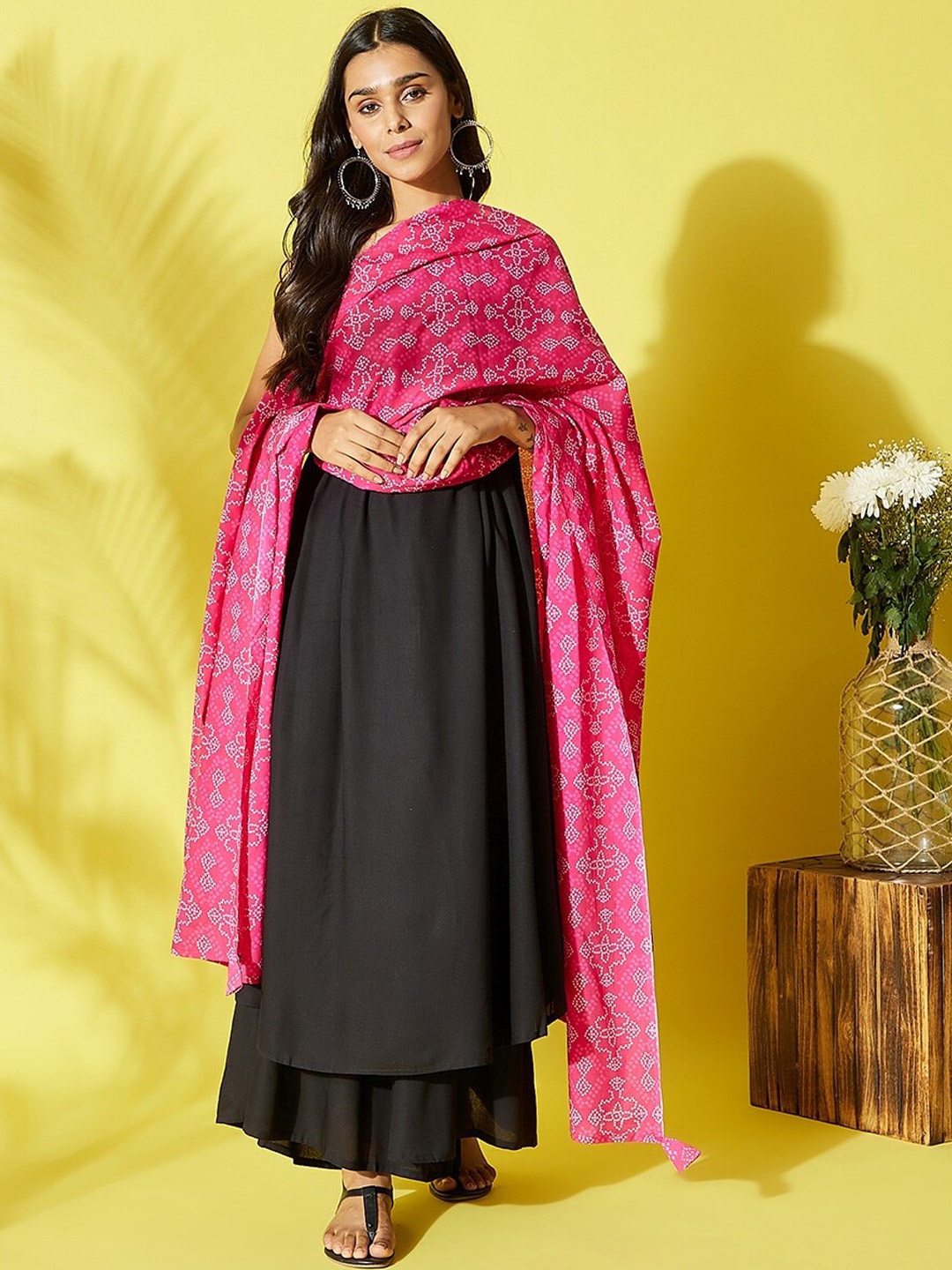 

InWeave Black & Pink Anarkali Kurta with Palazzos & Dupatta