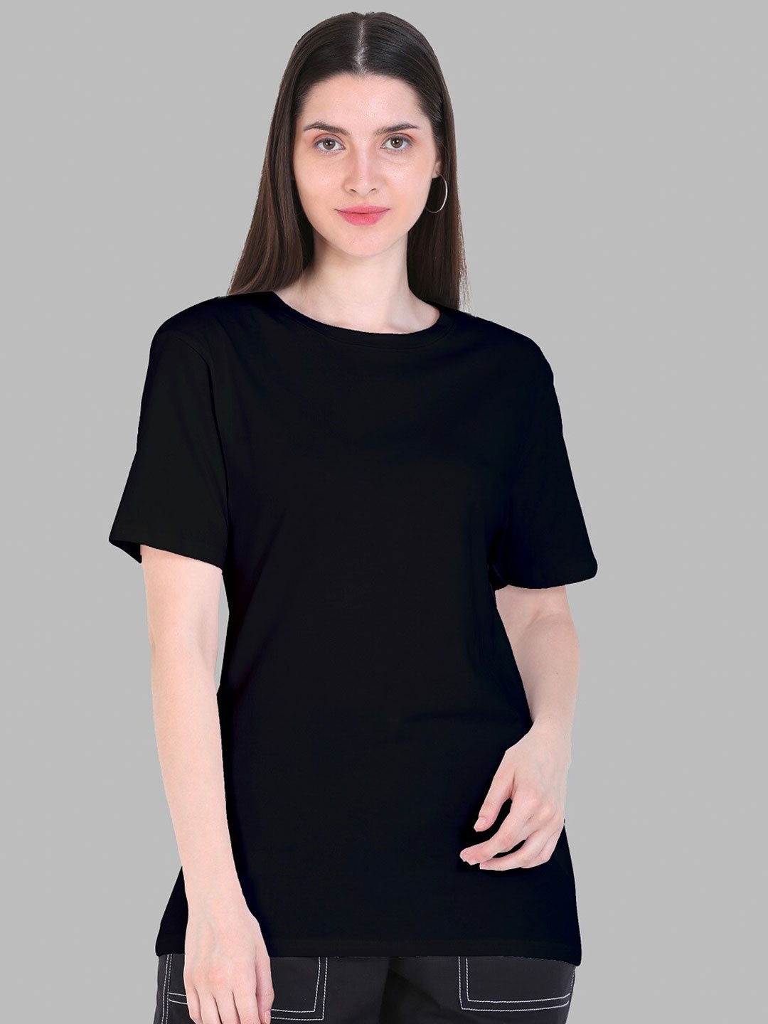 

DIAZ Round Neck Pure Cotton Oversized Fit T-shirt, Black