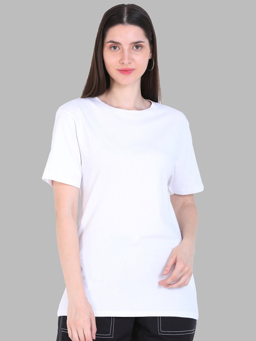 

DIAZ Round Neck Pure Cotton Oversized Fit T-shirt, White