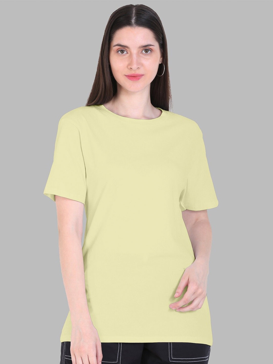 

DIAZ Round Neck Pure Cotton Oversized Fit T-shirt, Yellow