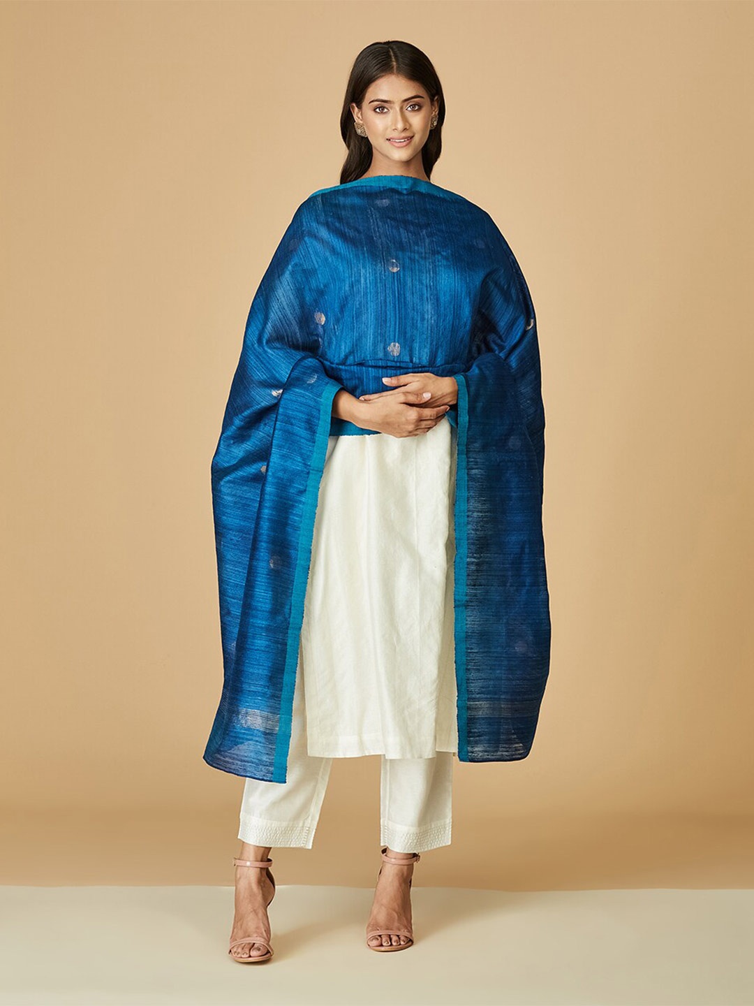 

Fabindia Women Printed Silk Stole, Navy blue