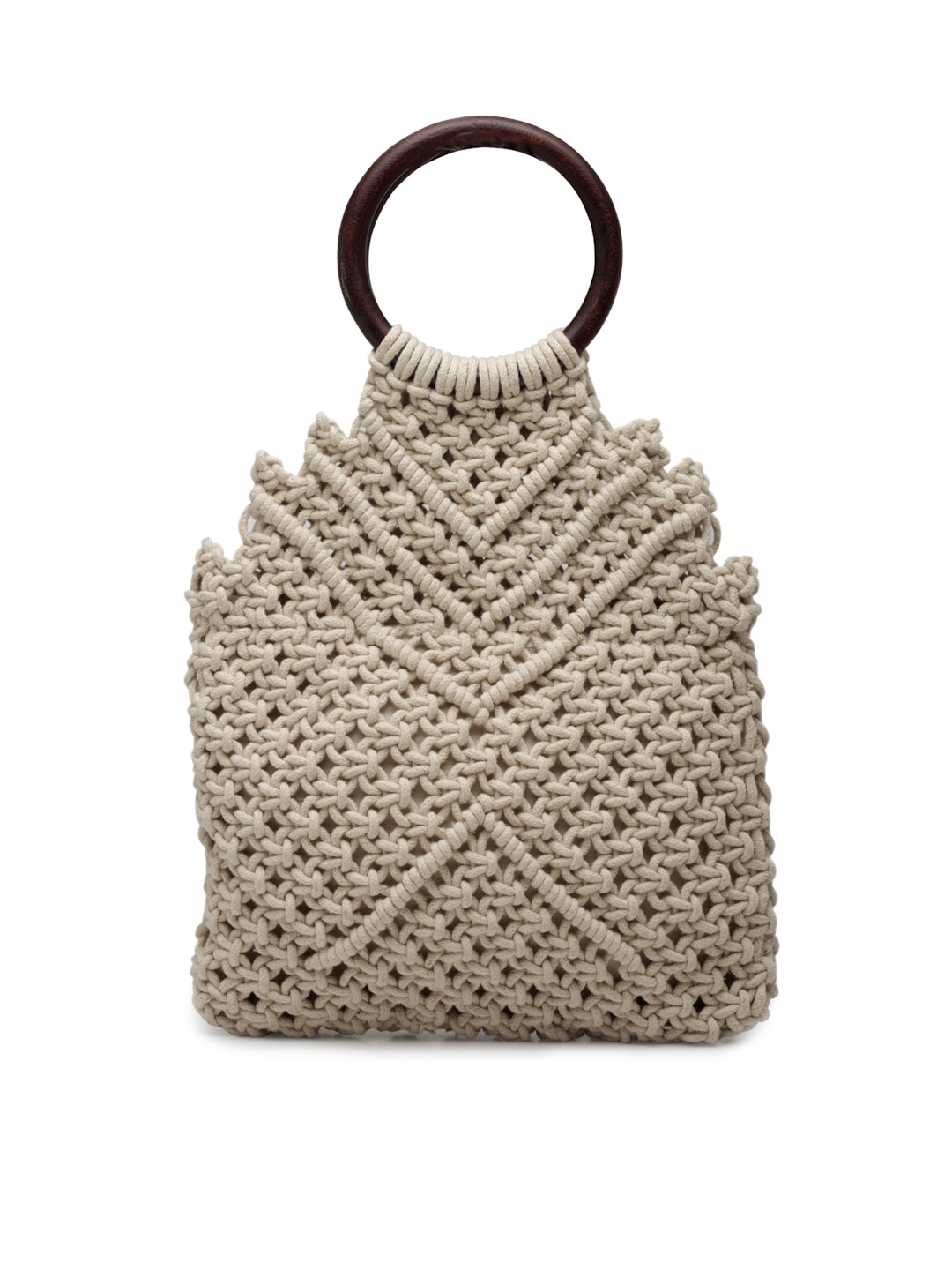 

FABINALIV Textured Structured Macrame Cotton Handheld Bag, Off white