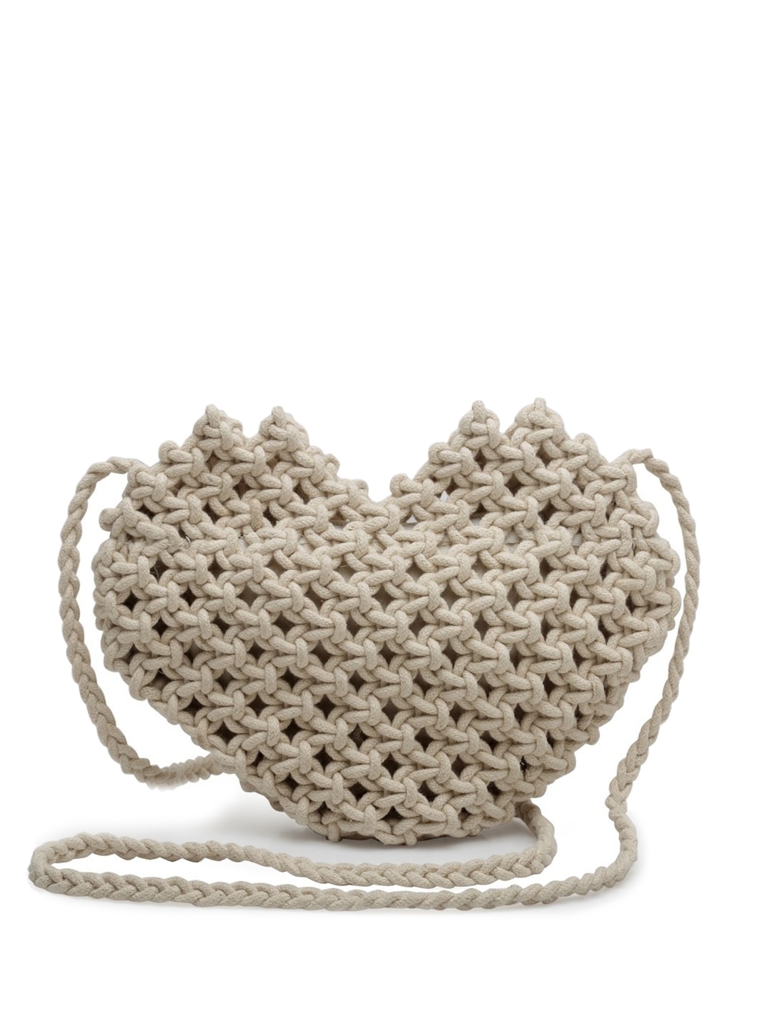 

FABINALIV Textured Structured Macrame Cotton Sling Bag, Off white