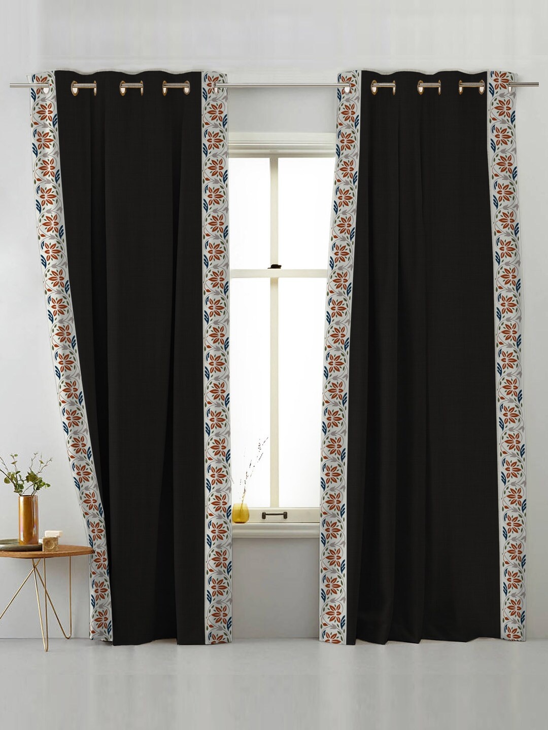 

SPACES Elegant Lace Black & White 2 Pieces Black Out Door Curtain