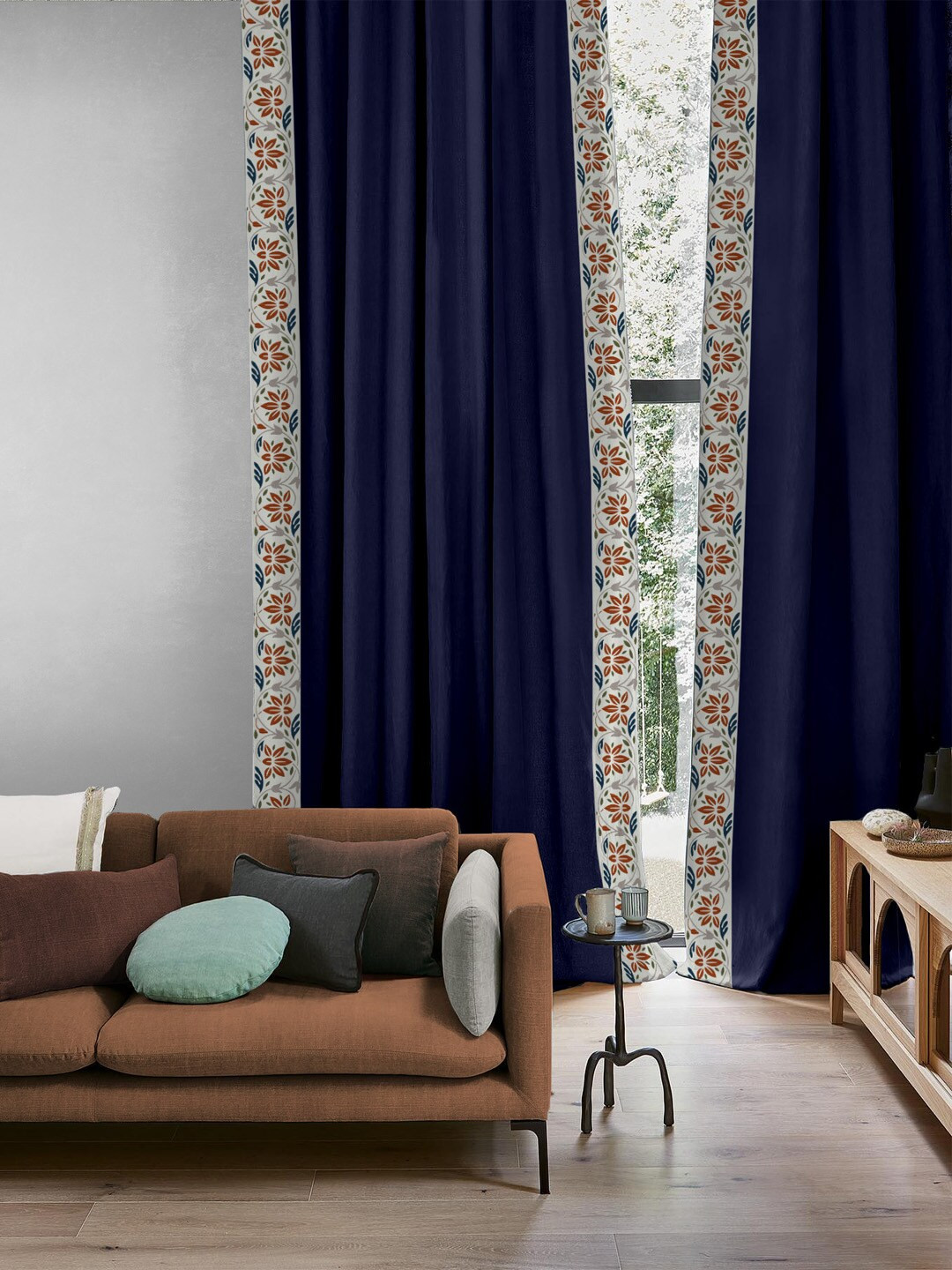 

SPACES Elegant Lace Blue & White 2 Pieces Black Out Door Curtain