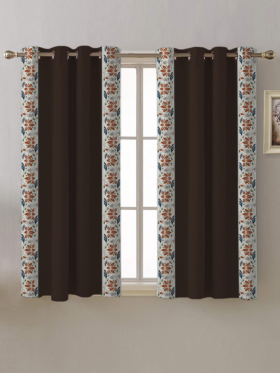 

SPACES Elegant Lace Brown & White 2 Pieces Floral Black Out Window Curtain