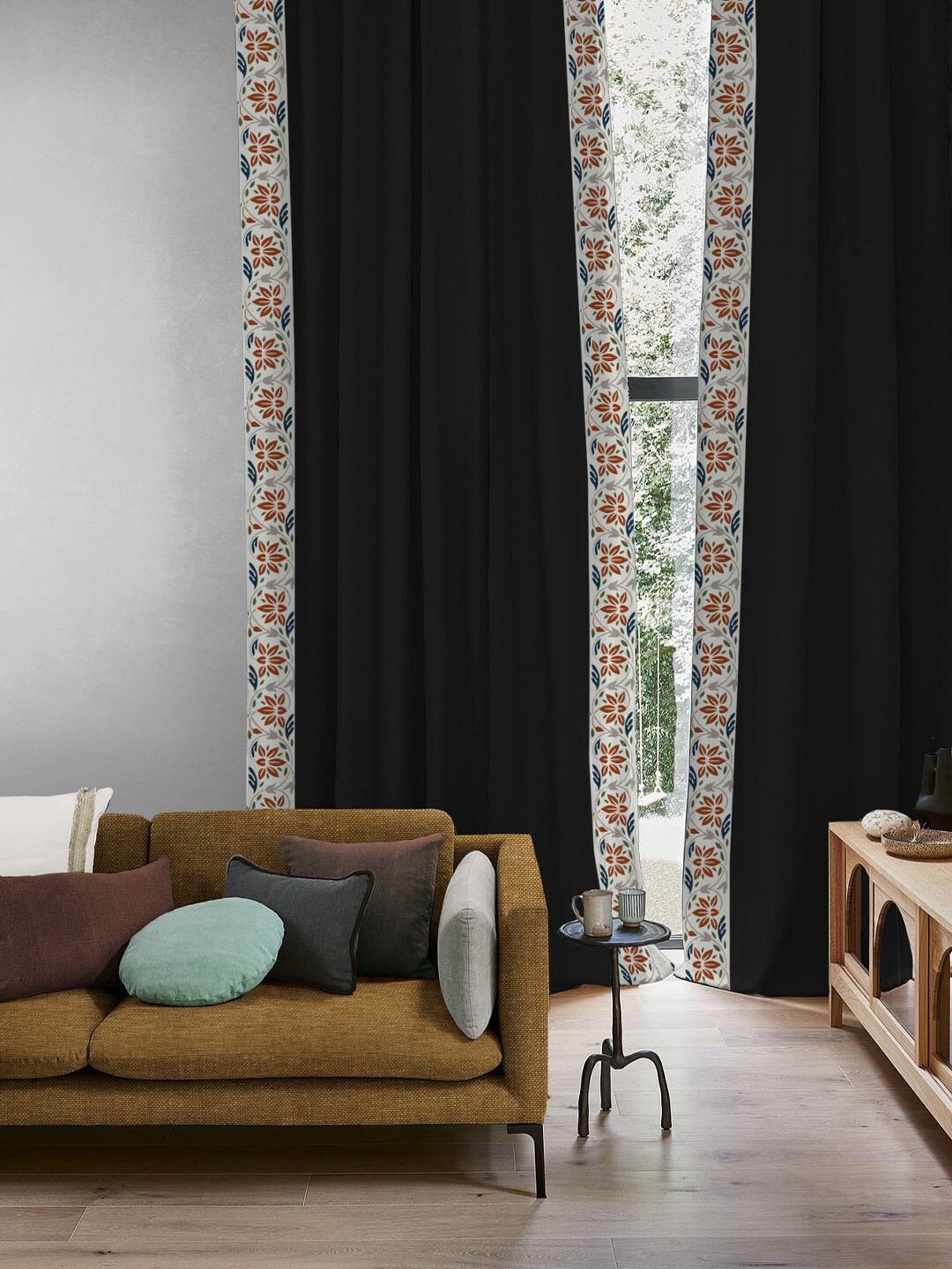 

SPACES Elegance Lace Black & White 2 Pieces Black Out Long Door Curtain