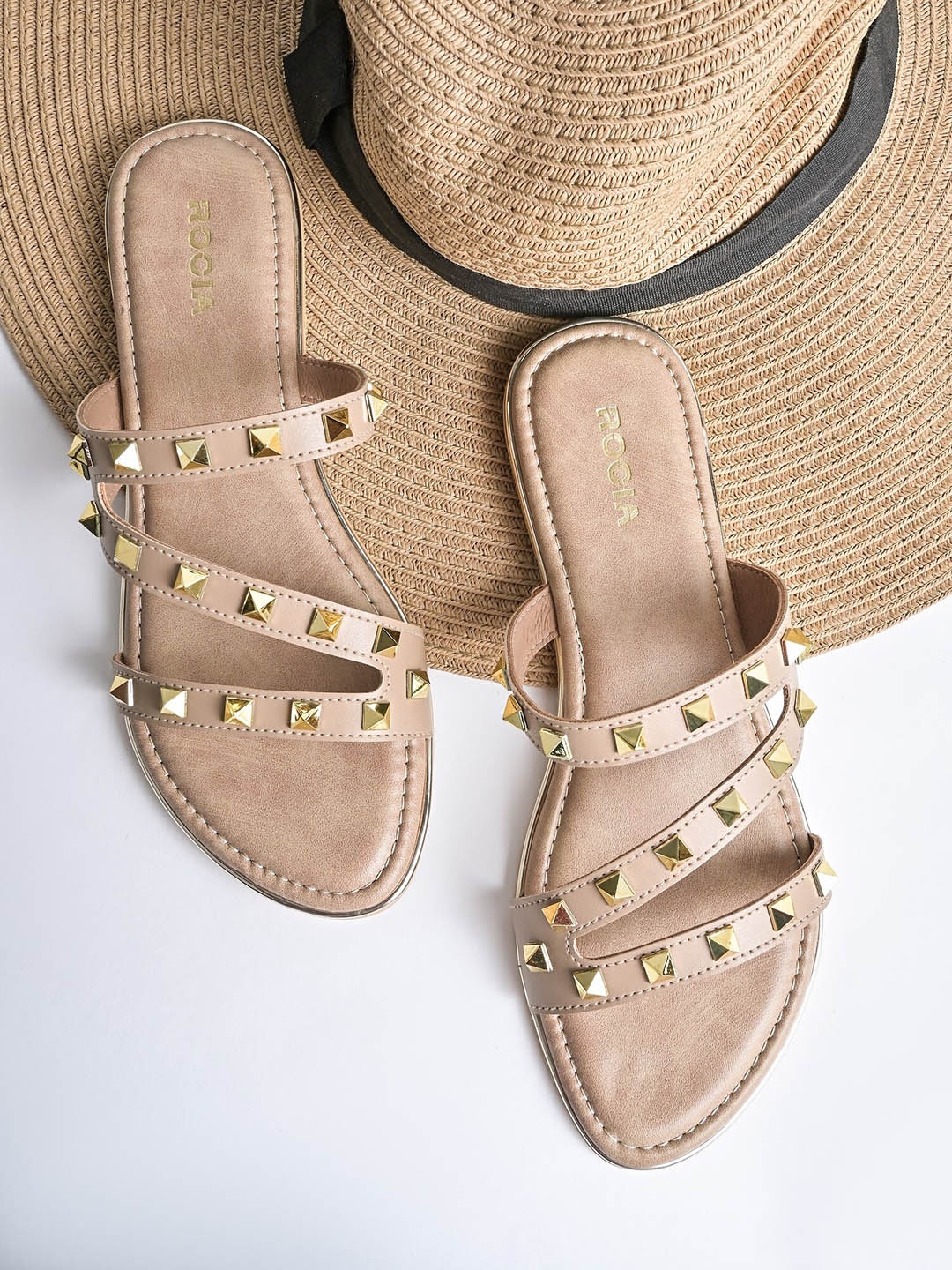 

Rocia Women Embellished Slip-On Open Toe Flats, Beige