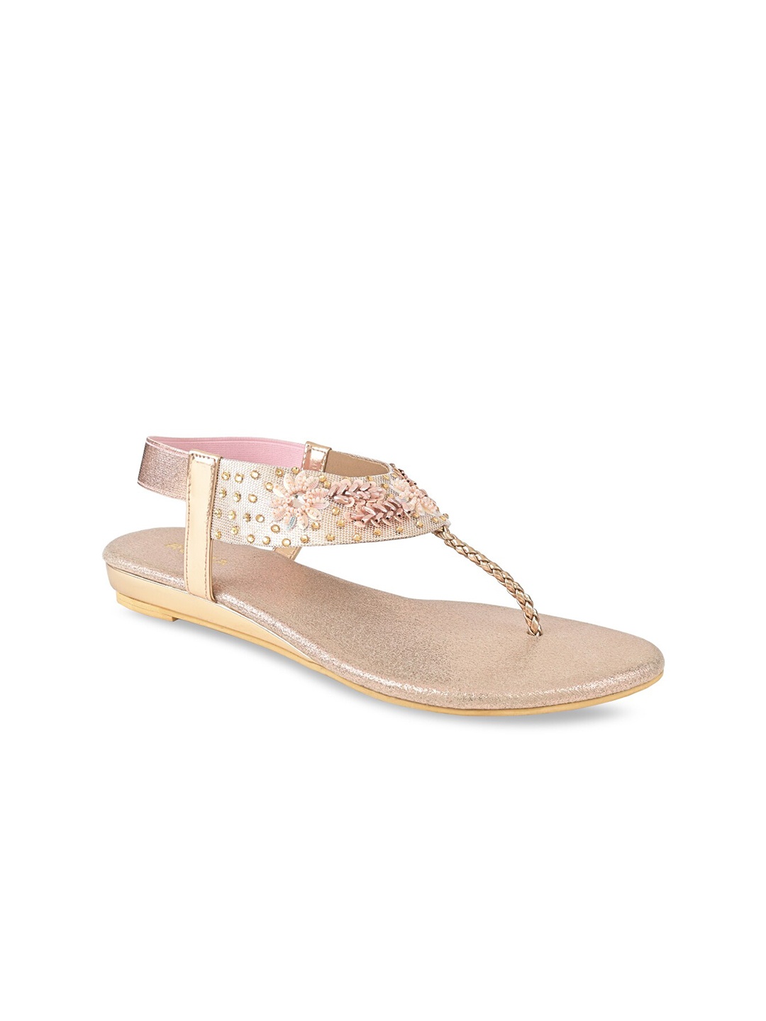 

Rocia Women Embellished Open Toe T-Strap Flats With Backstrap, Pink