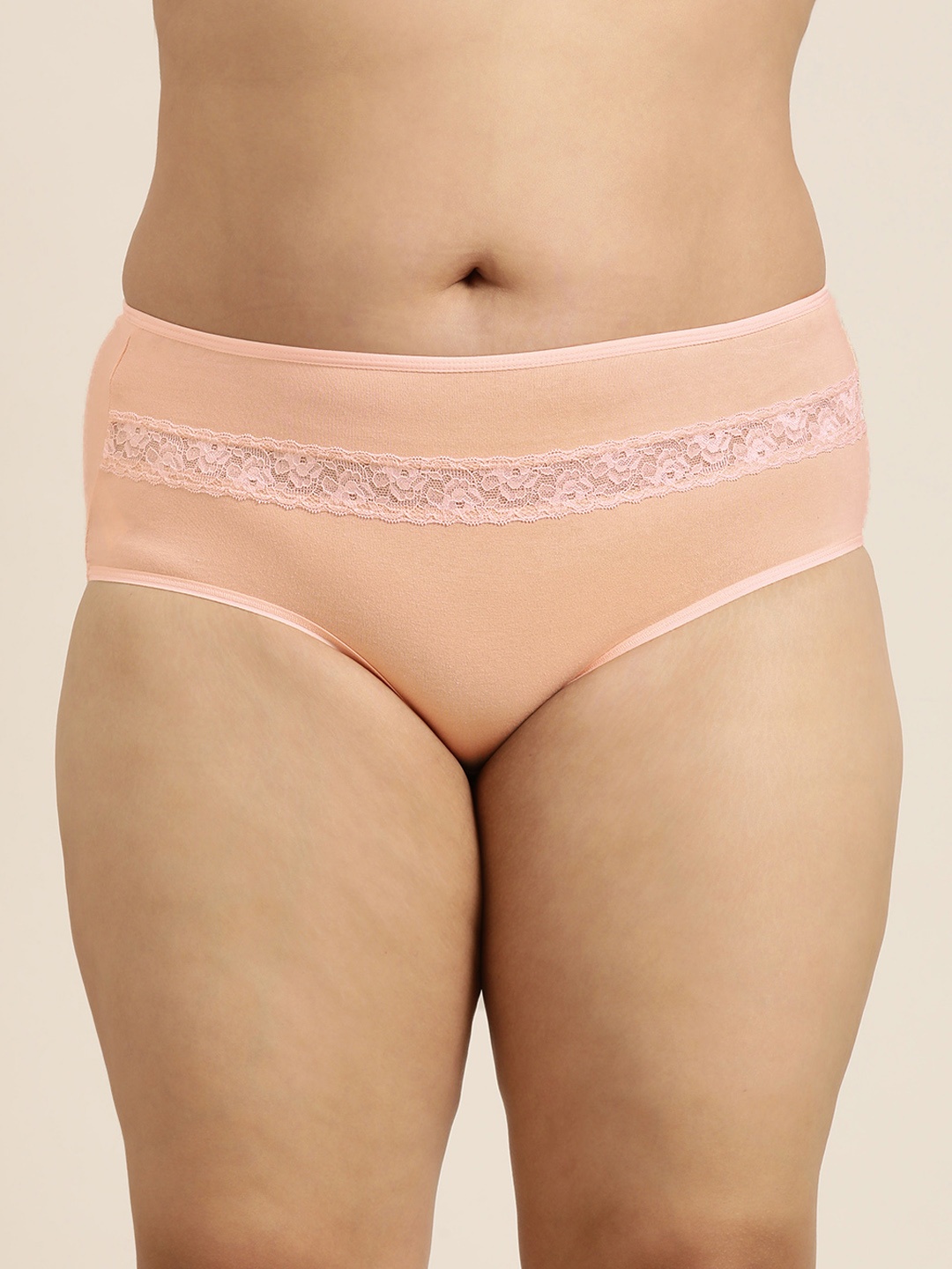 

Sztori Women Plus Size Lace Detail High-Rise Hipster Brief, Peach