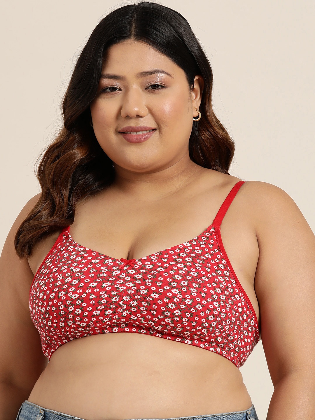 

Sztori Plus Size Printed Bra, Red