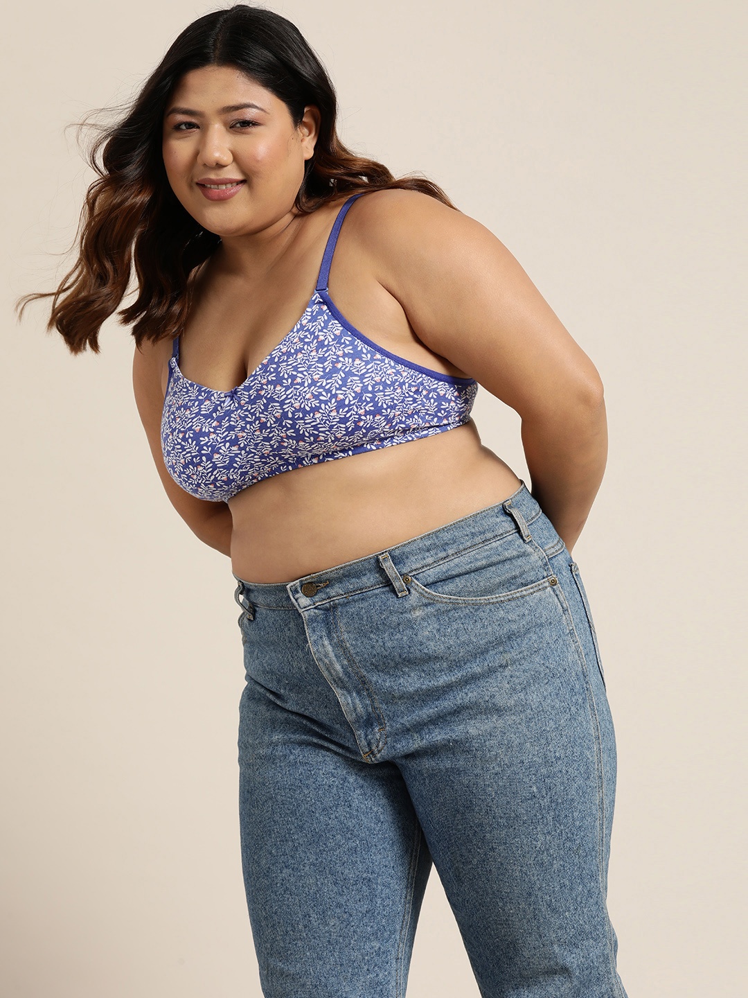 

Sztori Plus Size Printed Bra, Blue