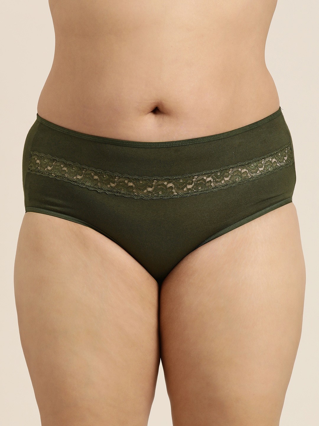 

Sztori Women Plus Size Solid Lace High-Rise Hipster Brief, Olive