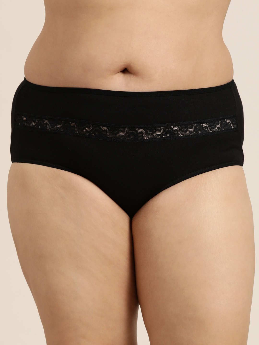 

Sztori Women Plus Size Solid Lace High-Rise Hipster Brief, Black