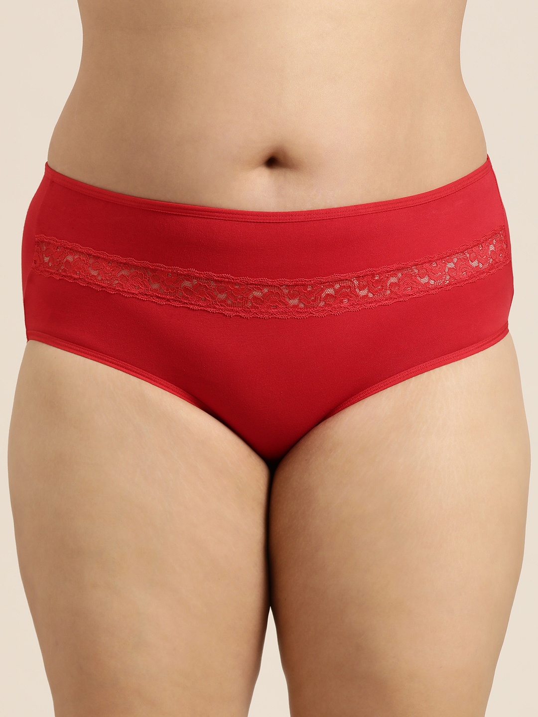

Sztori Women Plus Size Solid Lace High-Rise Hipster Brief, Red