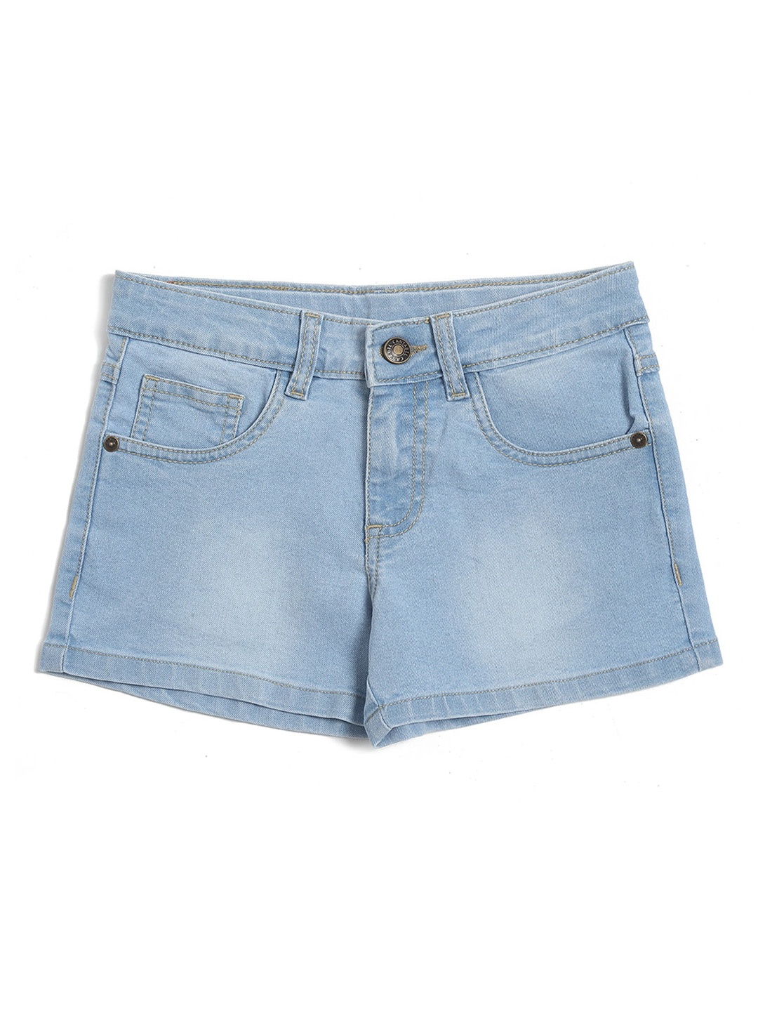 

Cantabil Girls Mid Rise Washed Denim Shorts, Blue