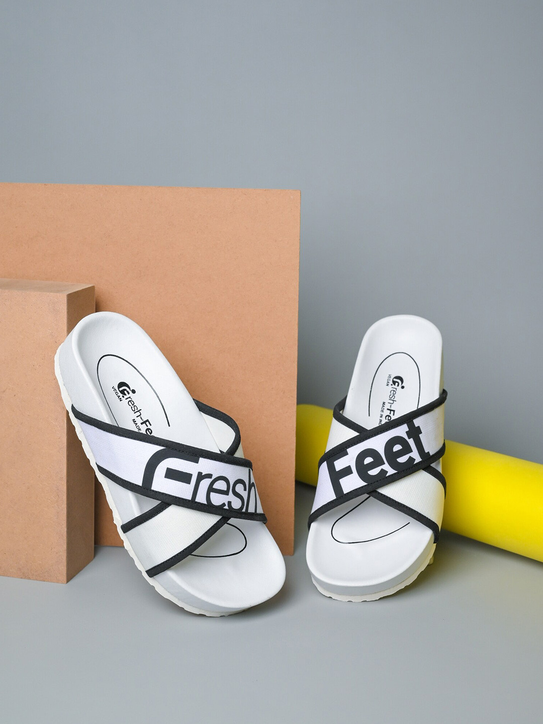 

FRESH 1947 FEET Women Printed PU Open Toe Flats, White