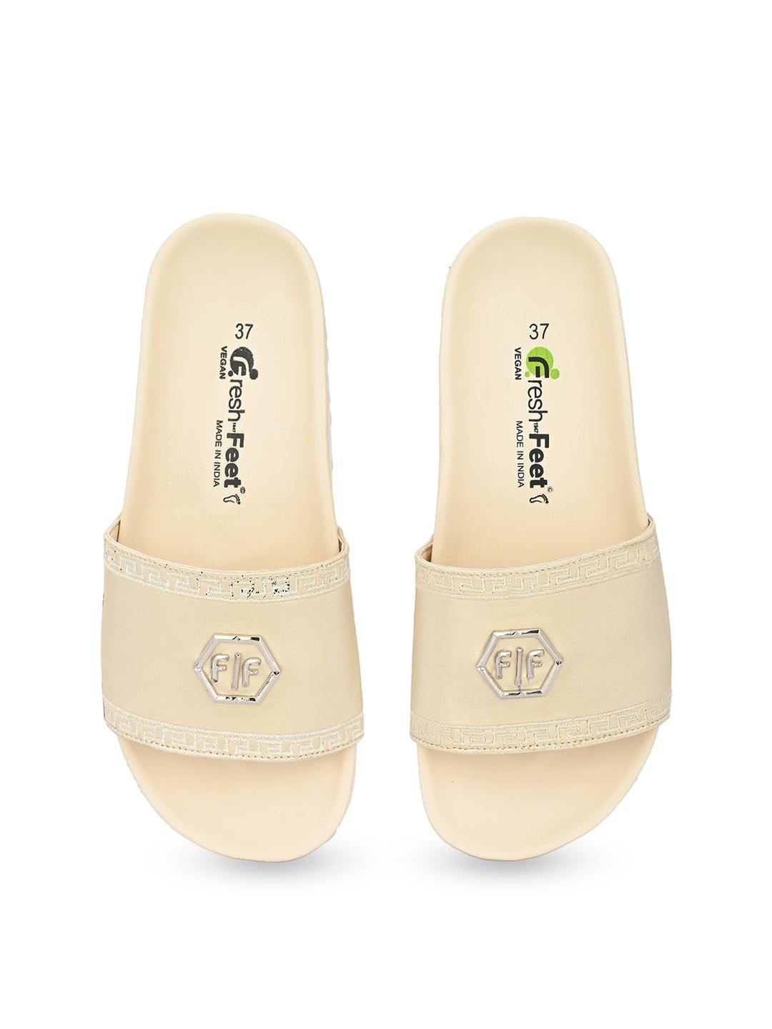 

FRESH 1947 FEET Women Embellished Open Toe Flats, Beige