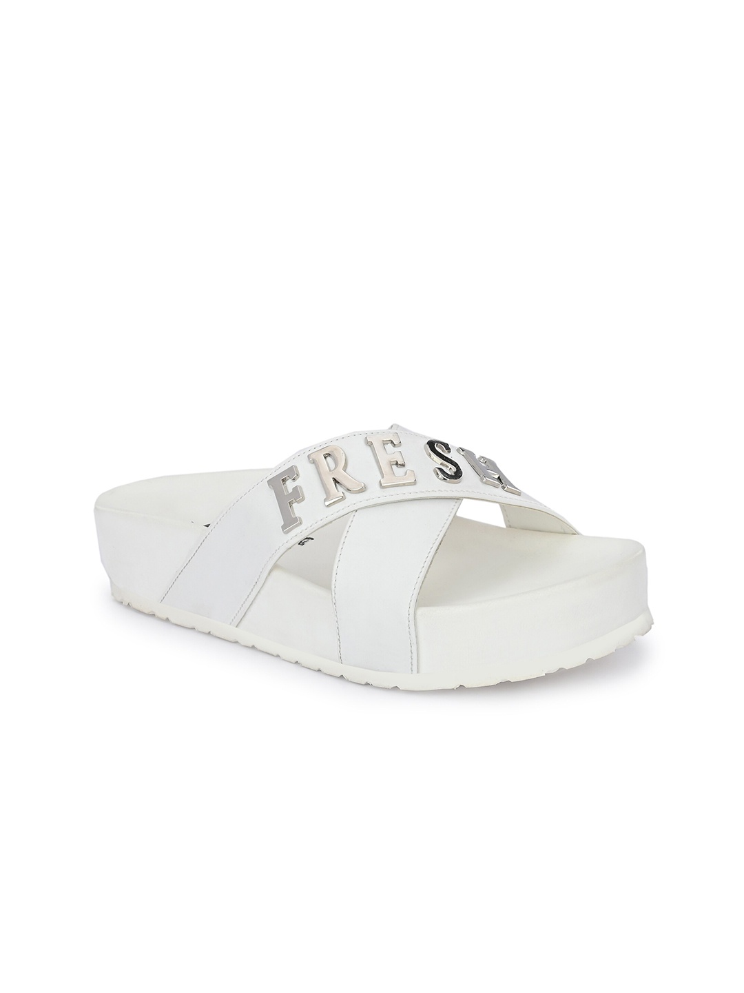 

FRESH 1947 FEET Women Printed PU Open Toe Flats, White