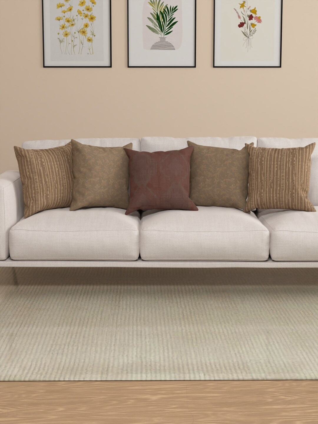 

ROSARA HOME Suzie Brown 5 Pieces Abstract Square Cushion Covers