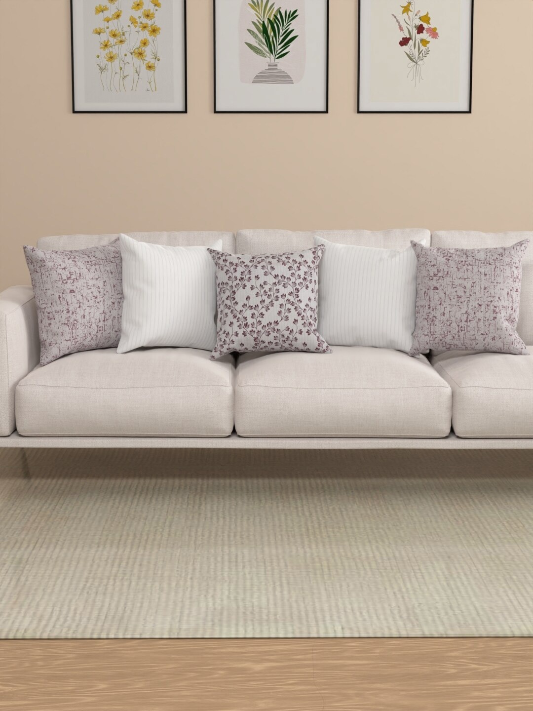 

ROSARA HOME Dustin Purple & White 5 Pieces Square Cushion Covers