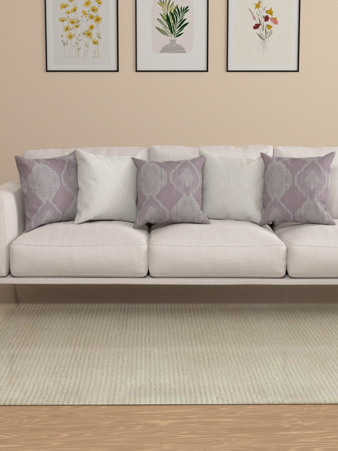 

ROSARA HOME Erica Lavender & Grey 5 Pieces Abstract Square Cushion Covers