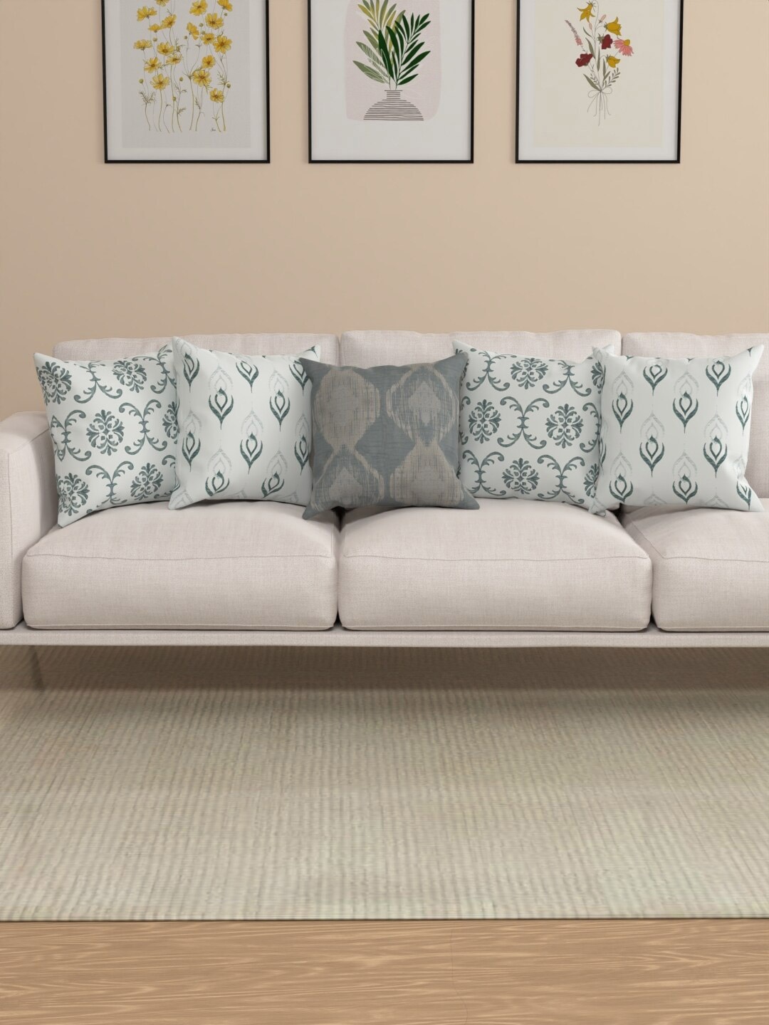 

ROSARA HOME Emma Grey & white 5 Pieces Abstract Square Cushion Covers