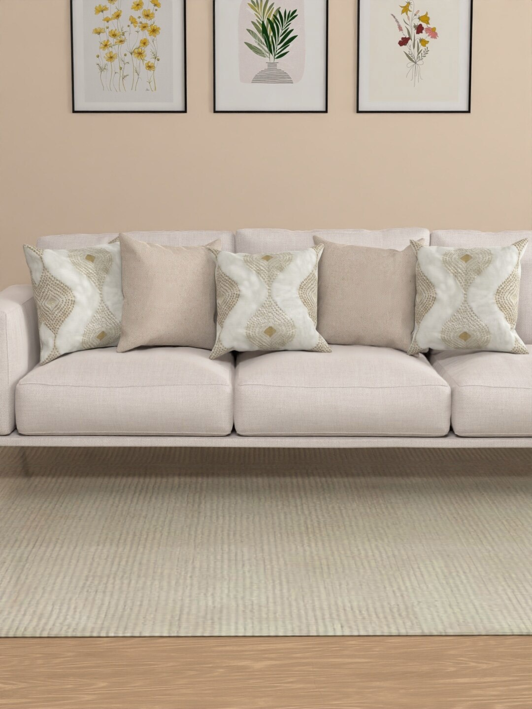 

ROSARA HOME Rachel Beige 5 Pieces Embroidered Square Cushion Covers