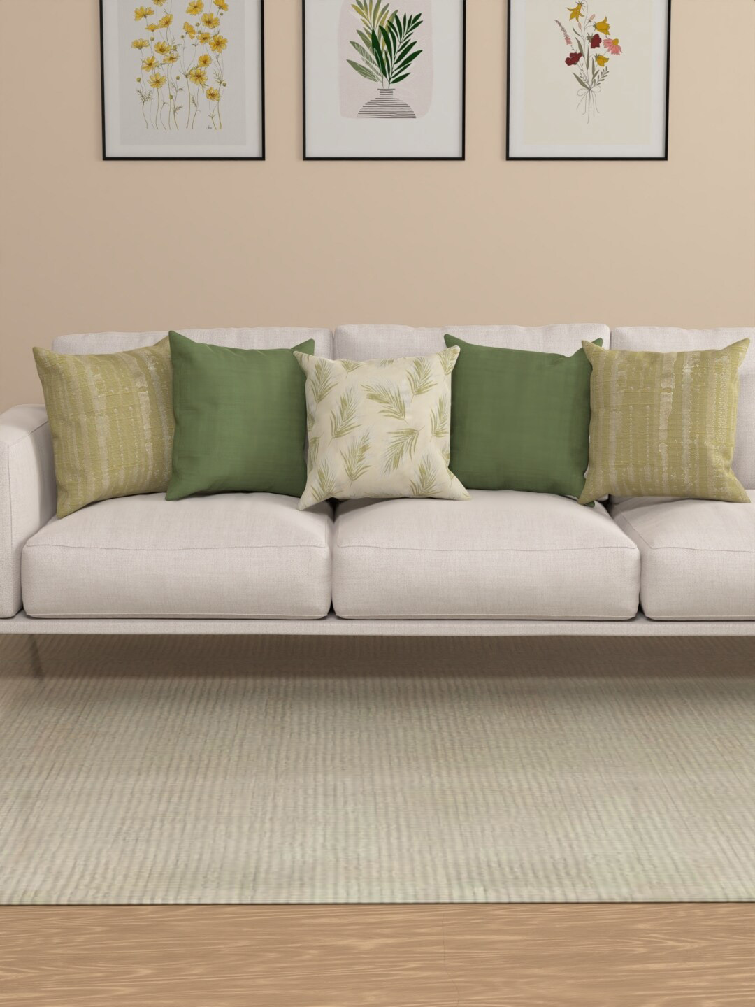 

ROSARA HOME kathy Green 5 Pieces Floral Square Cushion Covers