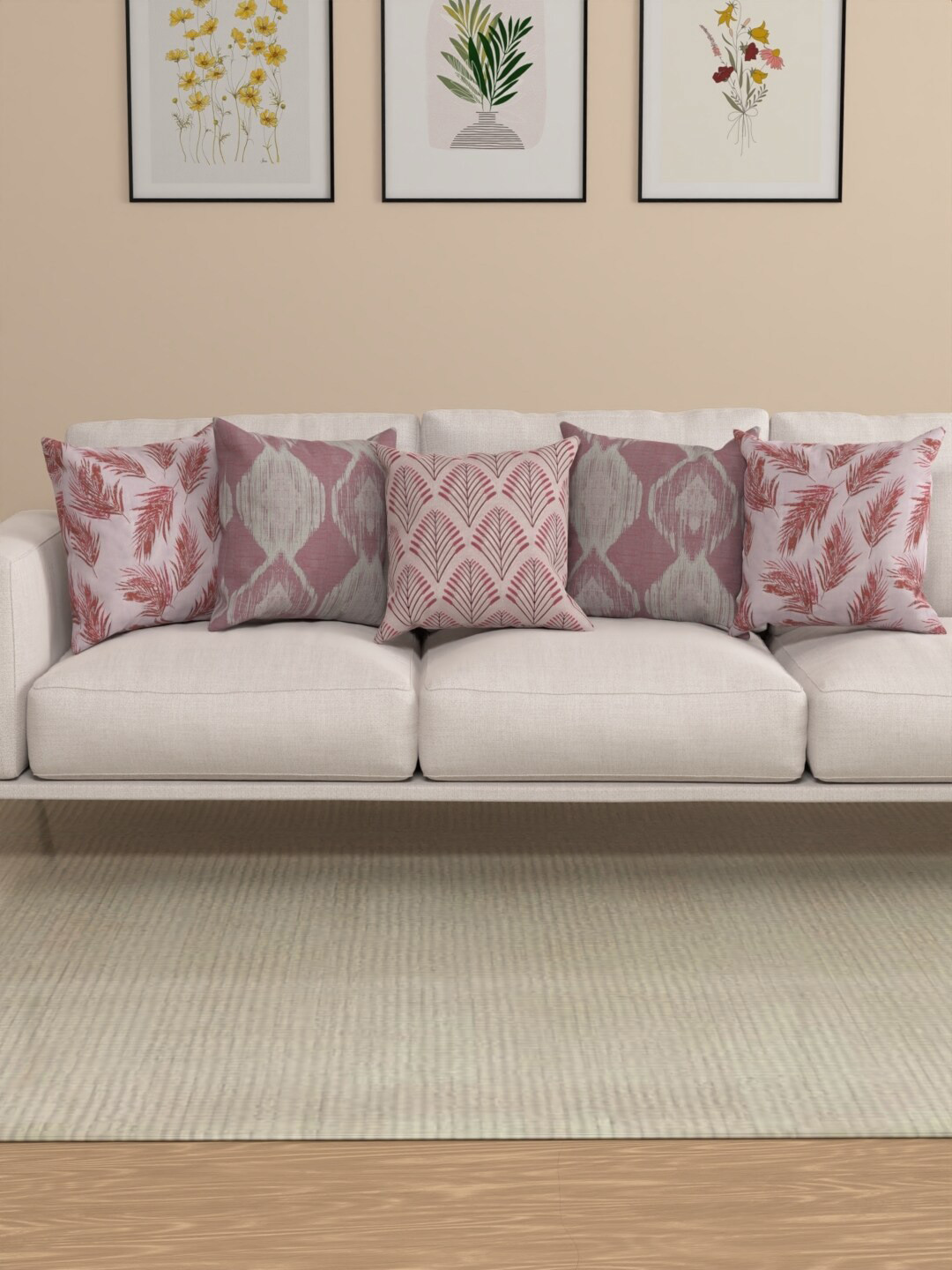 

ROSARA HOME Joyce Purple & White 5 Pieces Self Design Square Cushion Covers