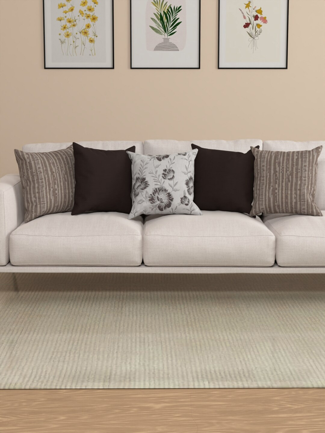 

ROSARA HOME Charlie Brown 5 Pieces Floral Square Cushion Covers