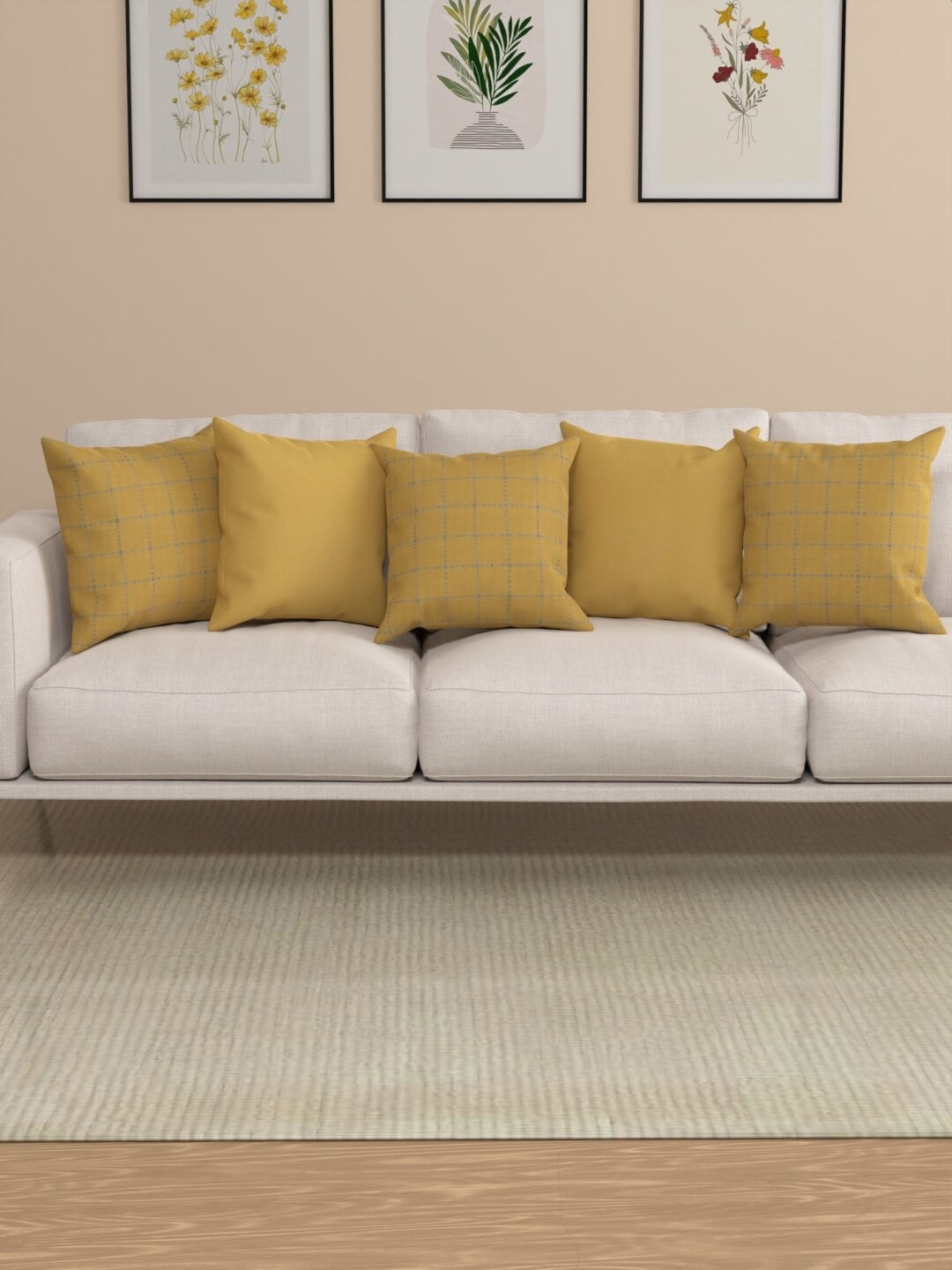 

ROSARA HOME Amy Yellow 5 Pieces Ethnic Motifs Square Cushion Covers