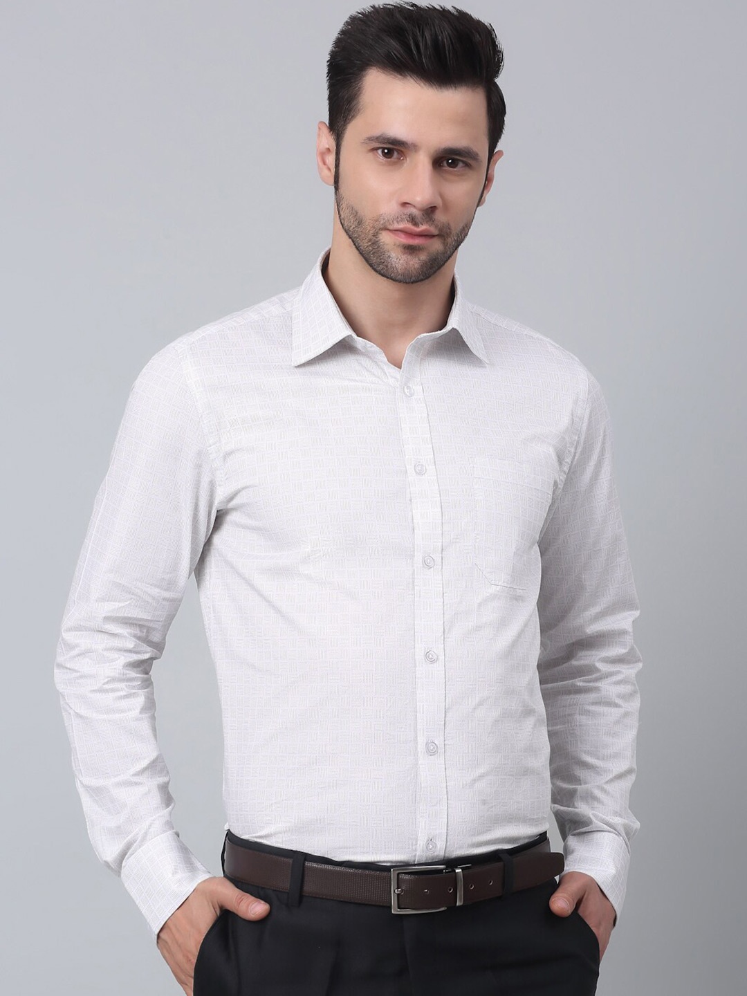 MUTAQINOTI Comfort Spread Collar Cotton Formal Shirt, White