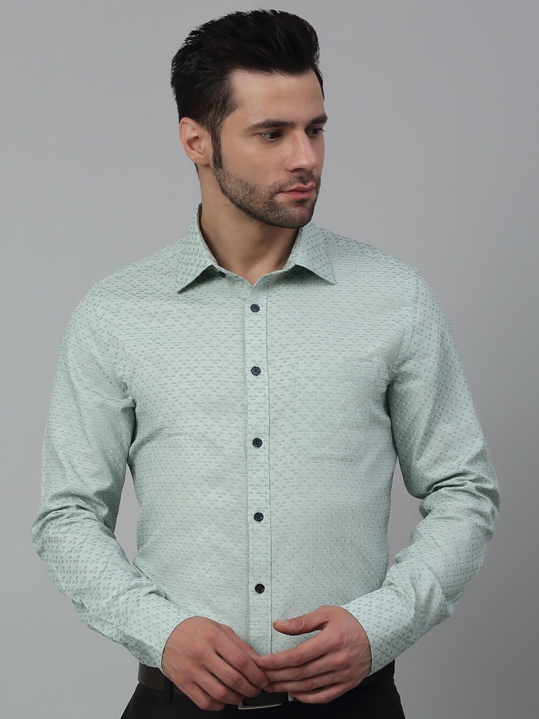 

MUTAQINOTI Comfort Micro Ditsy Printed Cotton Formal Shirt, Green