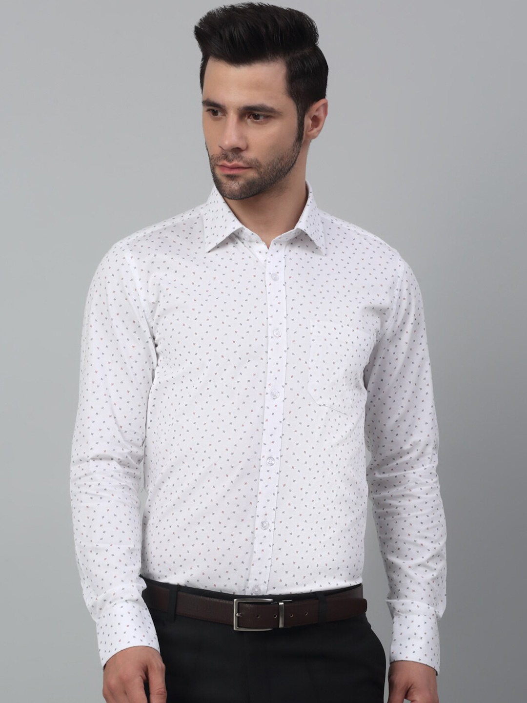 

MUTAQINOTI Comfort Micro Ditsy Printed Cotton Formal Shirt, White