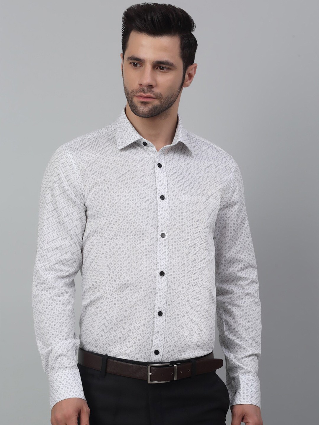 

MUTAQINOTI Men Abstract Printed Comfort Opaque Formal Shirt, White