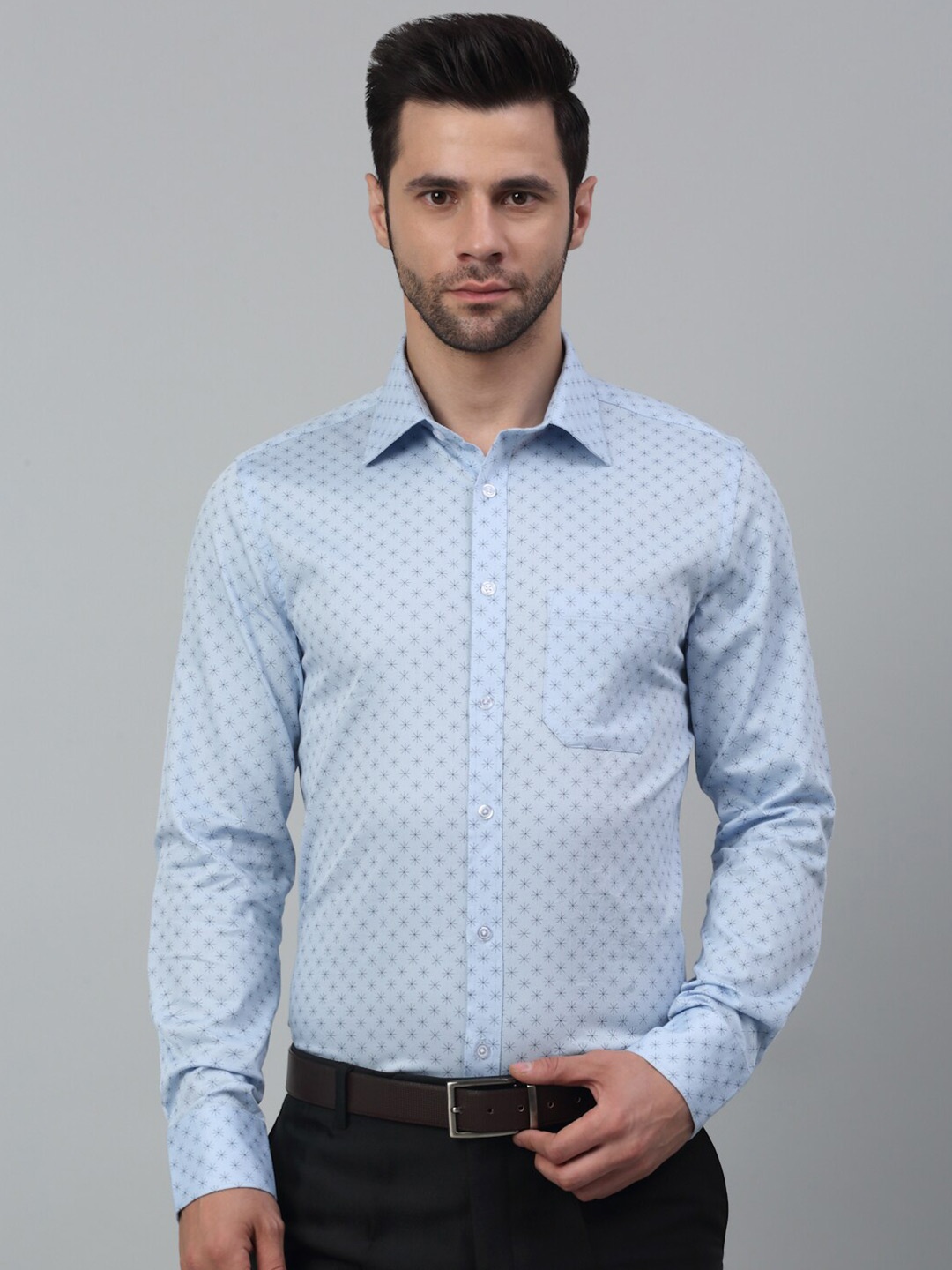 

MUTAQINOTI Comfort Micro Ditsy Printed Cotton Formal Shirt, Blue