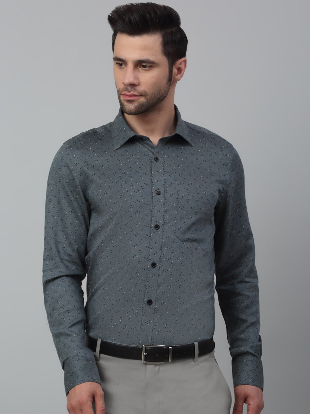 

MUTAQINOTI Micro Ditsy Printed Comfort Cotton Formal Shirt, Blue