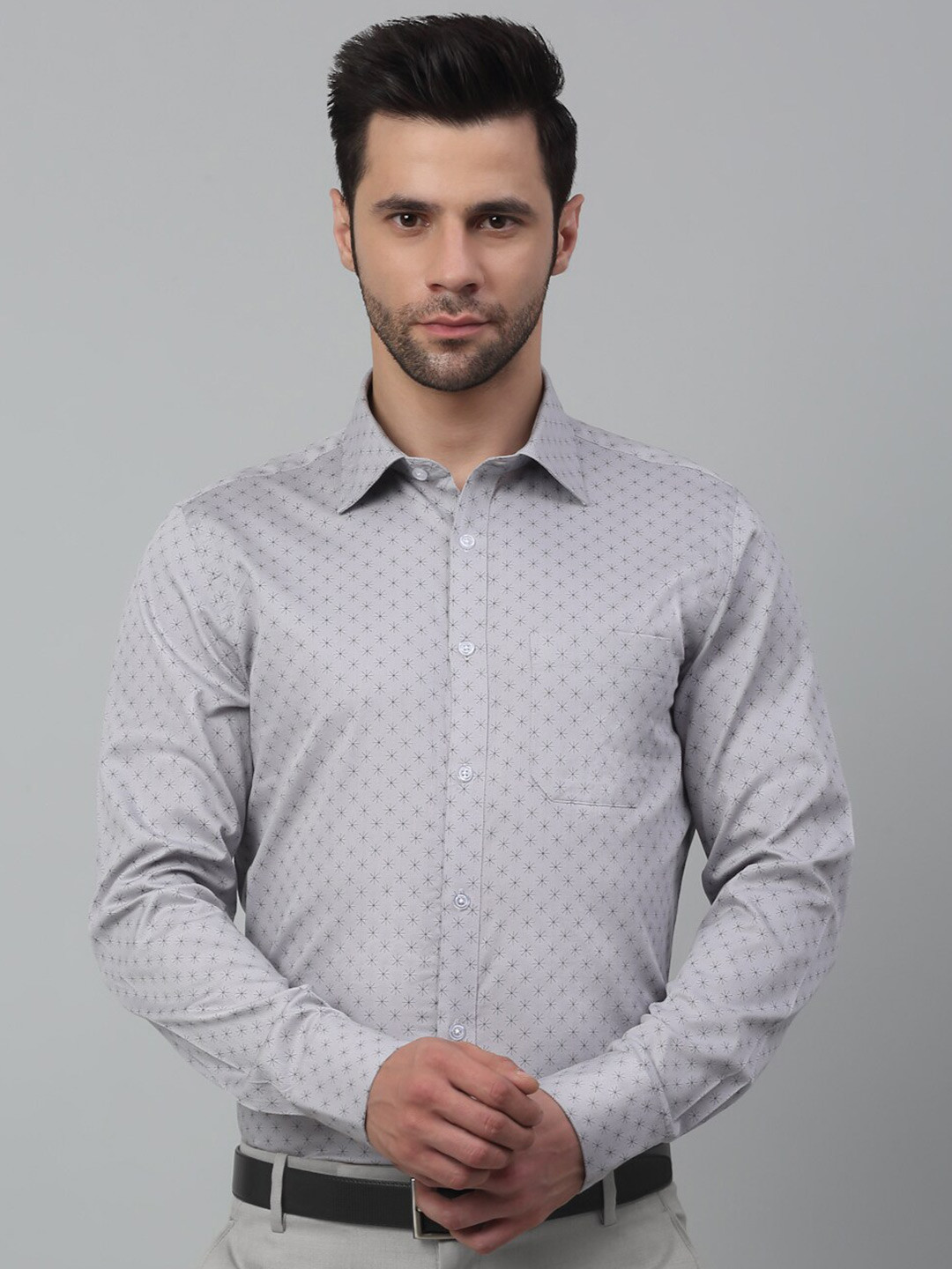 

MUTAQINOTI Men Geometric Printed Cotton Comfort Opaque Formal Shirt, Grey