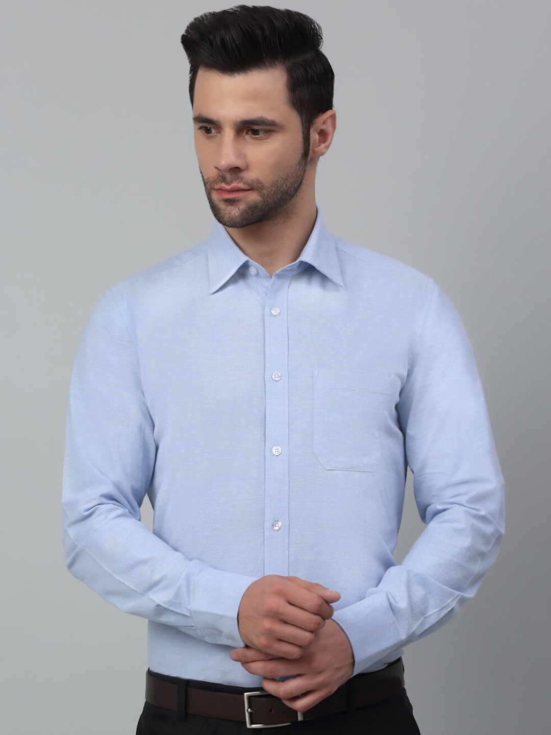 

MUTAQINOTI Comfort Spread Collar Cotton Formal Shirt, Blue
