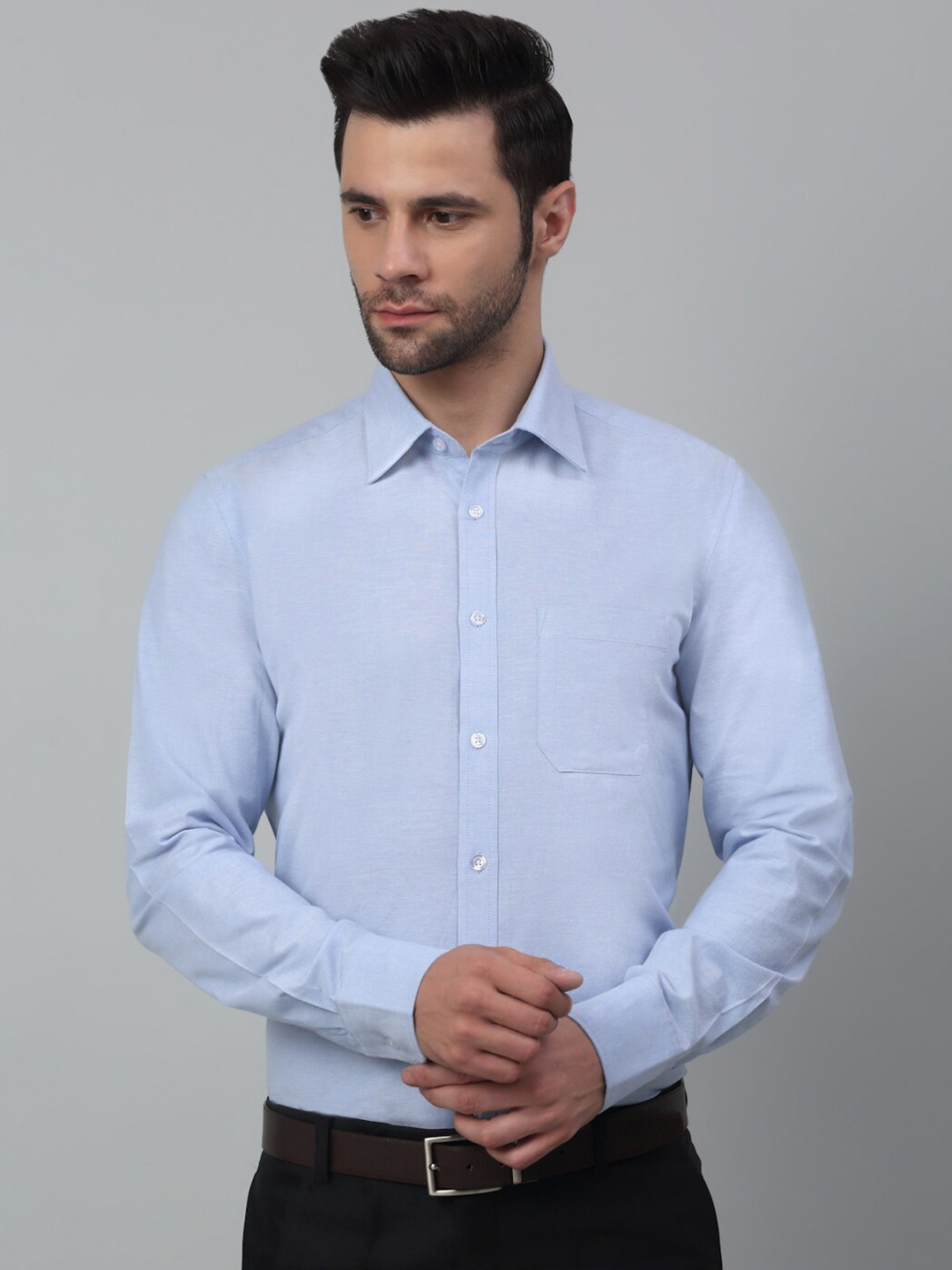 

MUTAQINOTI Comfort Spread Collar Cotton Formal Shirt, Blue