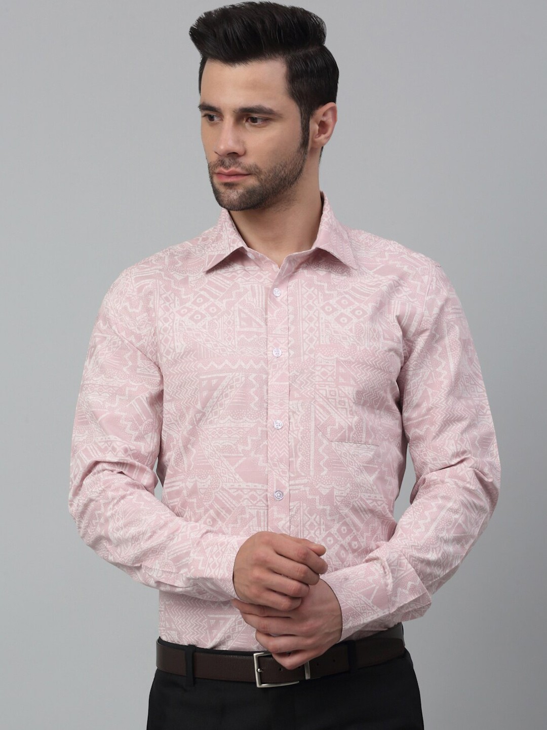 

MUTAQINOTI Men Abstract Printed Comfort Opaque Formal Shirt, Pink